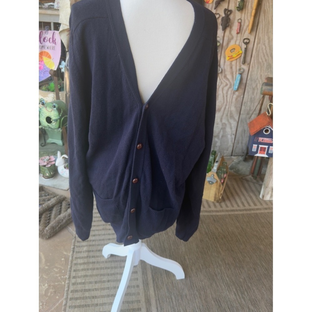 VTG L.L. Bean Navy Men's Lambswool Grandpa‎ Cardigan with Wood Buttons XL-Tall